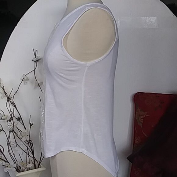 American Eagle Sequin Button Down Sleeveless Blouse w/ Sheer Ruching Siz… - Picture 8 of 9